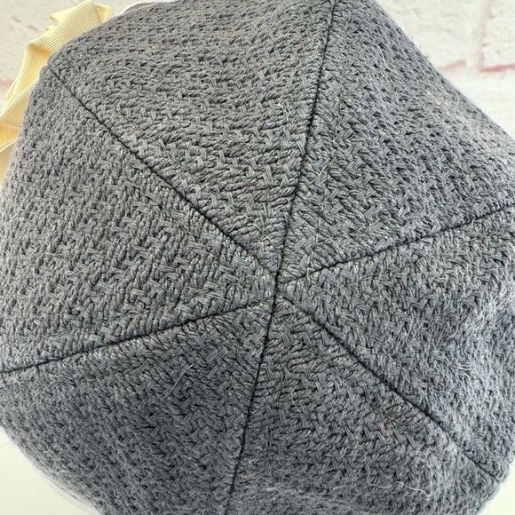 CHANEL Vintage Rare Tweed Camellia Black Textured Hat main image 9
